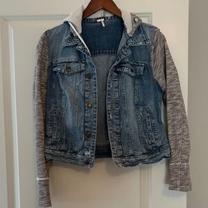 Free People Blue Jean Jacket with Gray Sleeves